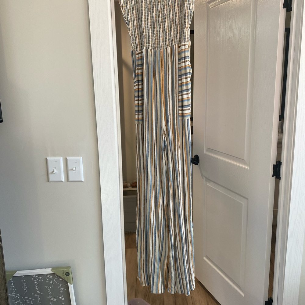 Striped Jumpsuit with Smocked Bodice